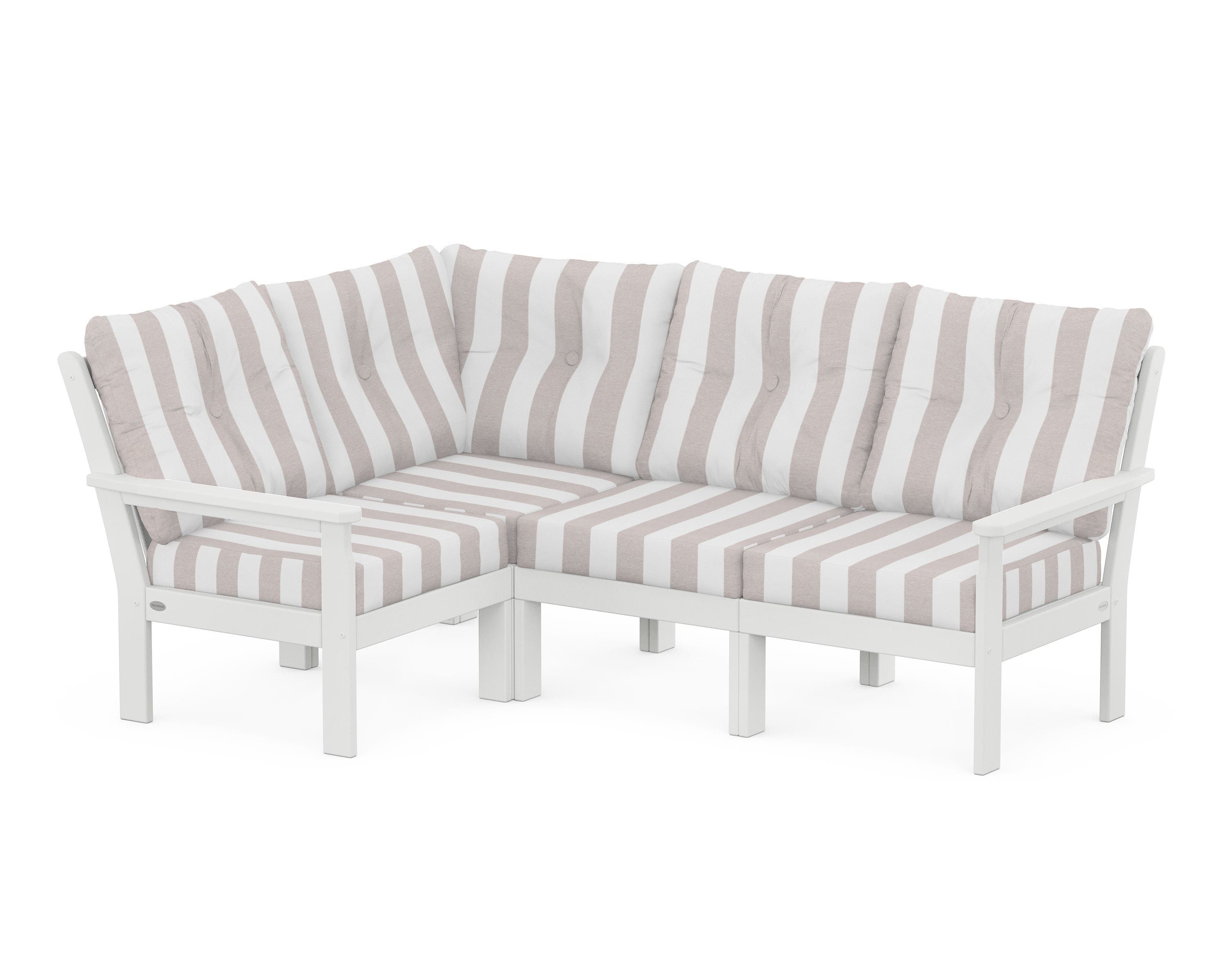 POLYWOOD® Vineyard 4-Piece Sectional in White / Cabana Stripe Dune Burlap