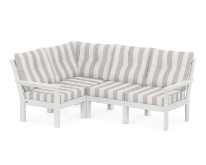 POLYWOOD® Vineyard 4-Piece Sectional in White / Cabana Stripe Dune Burlap