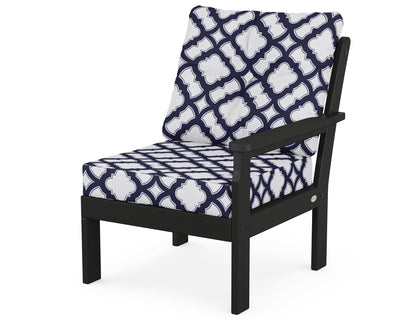 POLYWOOD® Vineyard Modular Right Arm Chair in Black / Trellis Navy