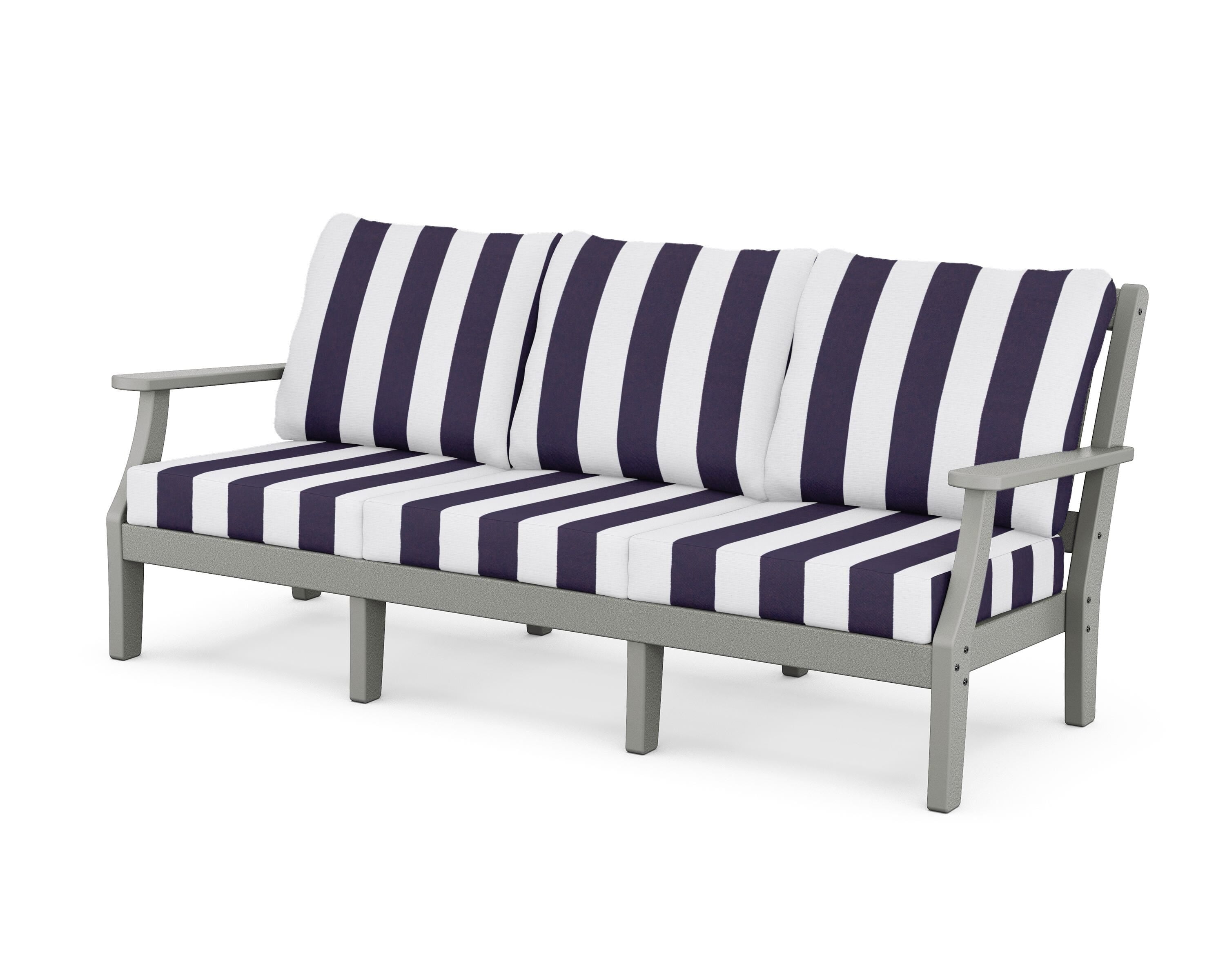 Martha Stewart by POLYWOOD® Chinoiserie Deep Seating Sofa in Slate Grey / Cabana Stripe Navy