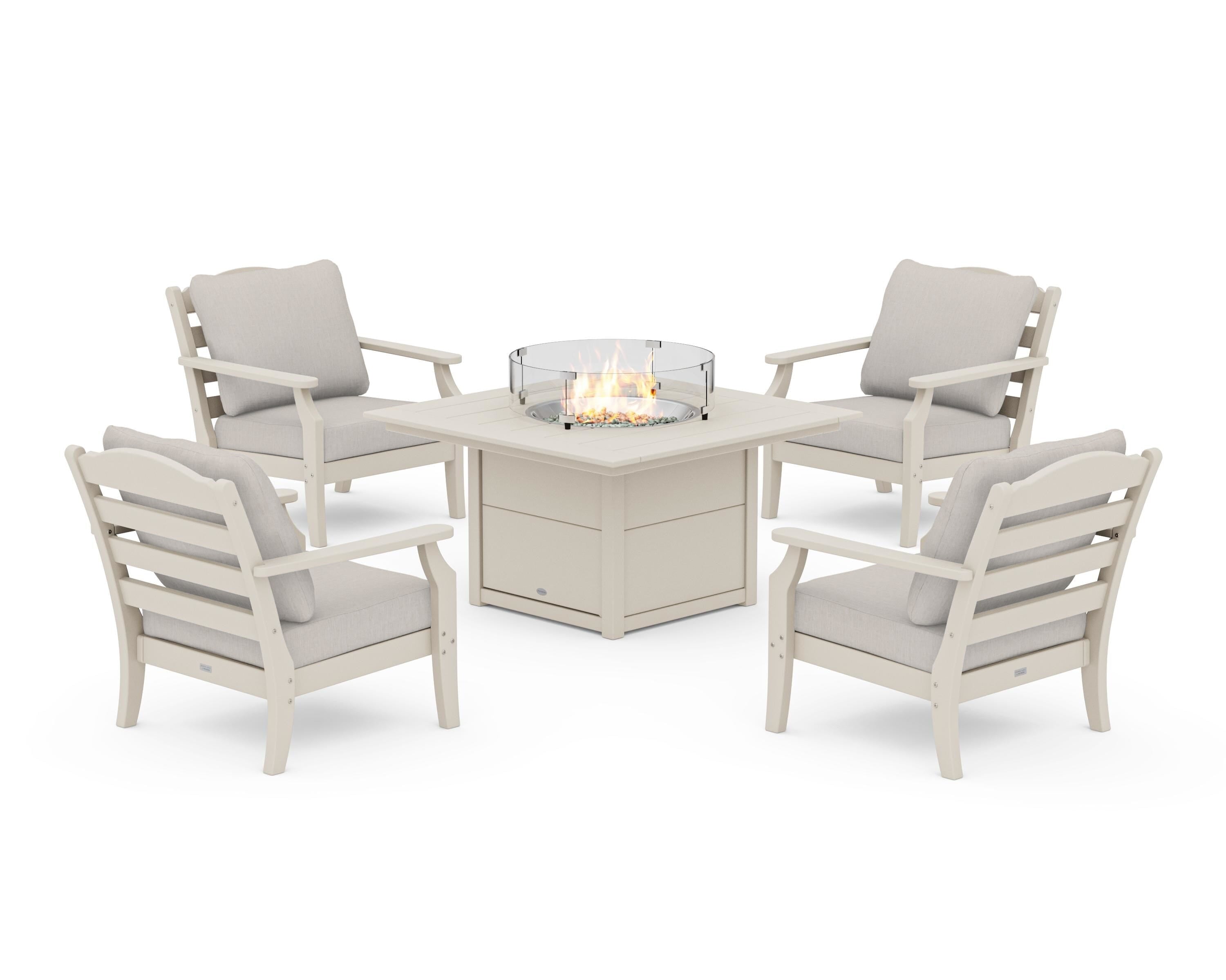 Draper James™ by  POLYWOOD® Savannah 5-Piece Deep Seating Set with Fire Pit Table in Sand / Cast Ash