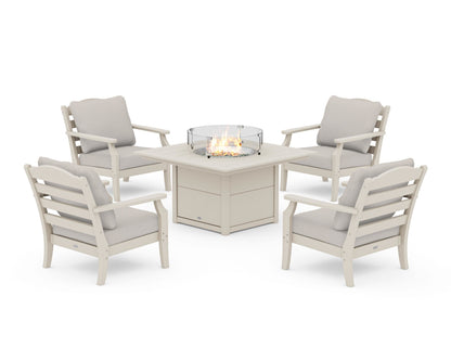 Draper James™ by  POLYWOOD® Savannah 5-Piece Deep Seating Set with Fire Pit Table in Sand / Cast Ash