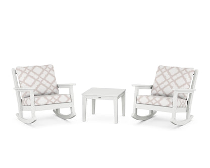 POLYWOOD® Chippendale 3-Piece Deep Seating Rocker Set in White / Trellis Dune Burlap