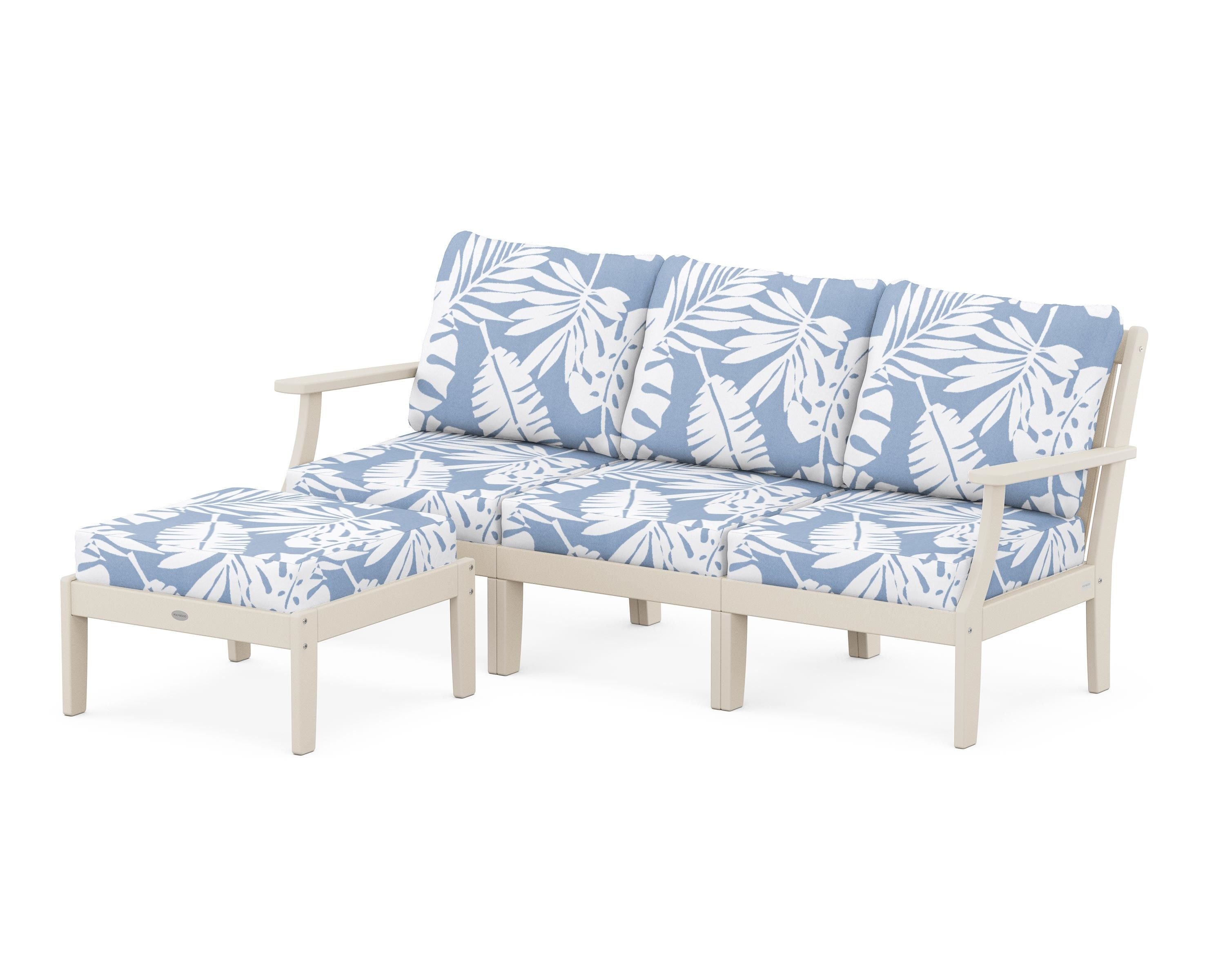 POLYWOOD® Braxton Modular 4-Piece Deep Seating Set with Ottoman in Sand / Leaf Sky Blue