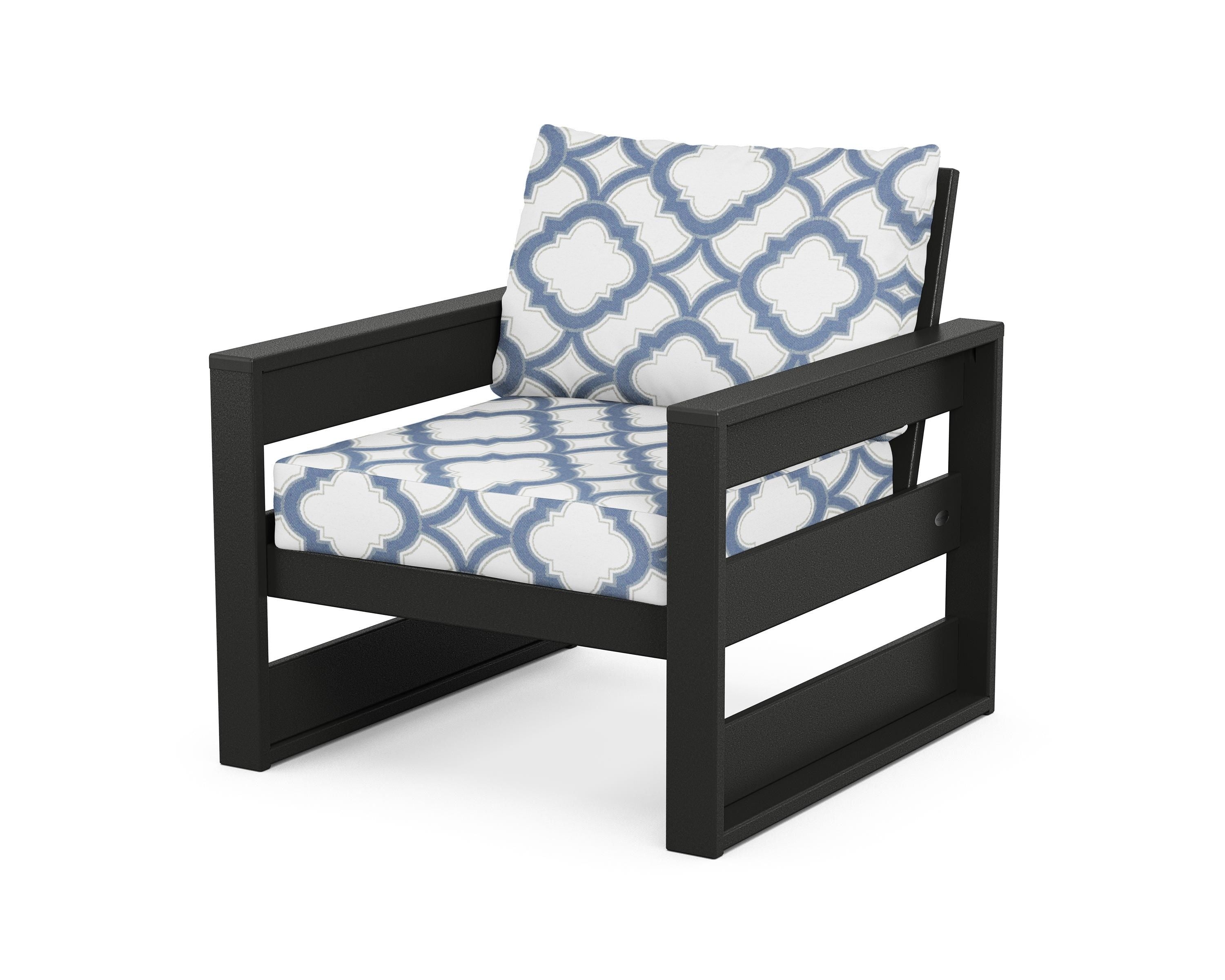 POLYWOOD® Westport Club Chair in Black / Trellis Sky Blue