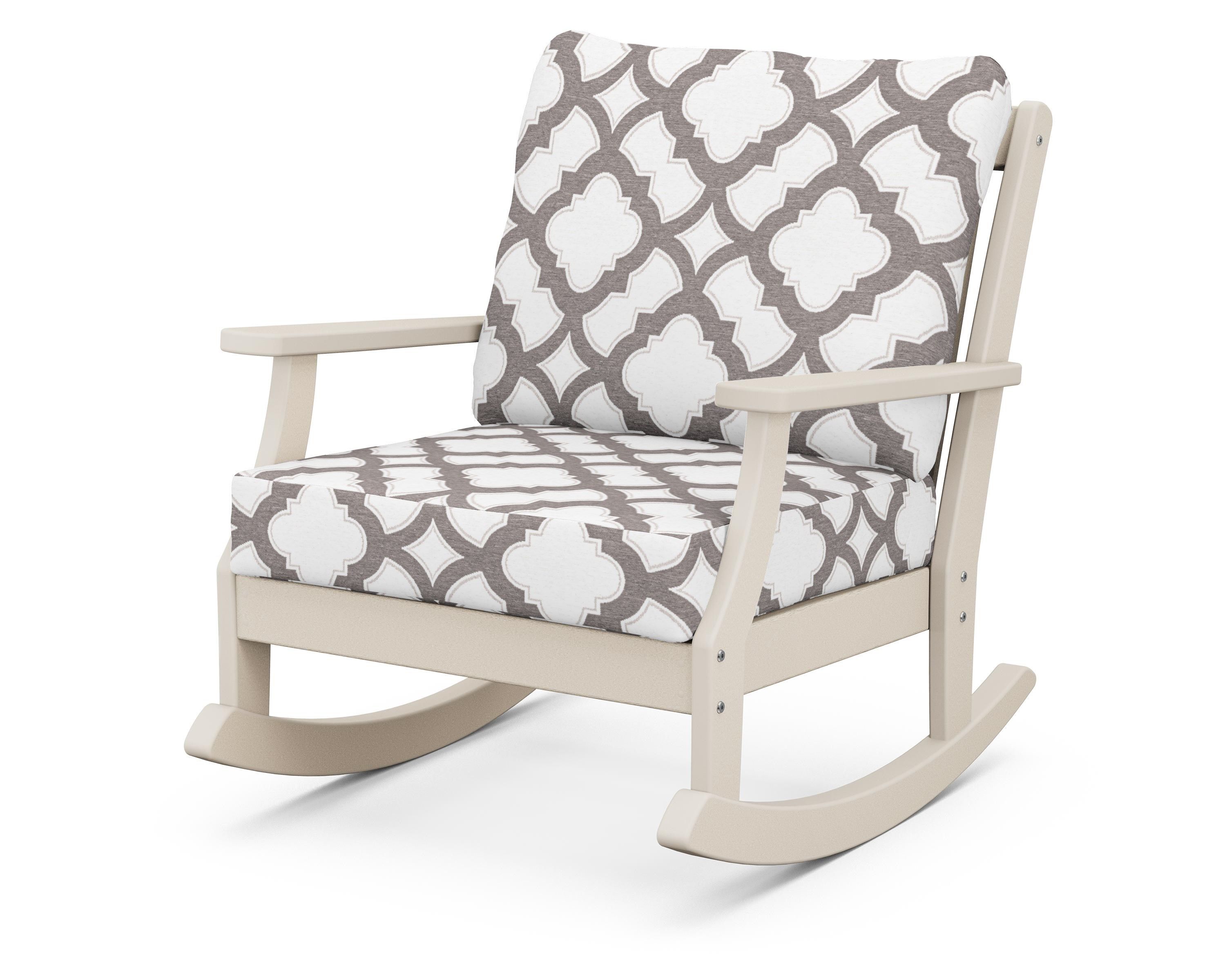POLYWOOD® Braxton Deep Seating Rocking Chair in Sand / Trellis Grey Mist