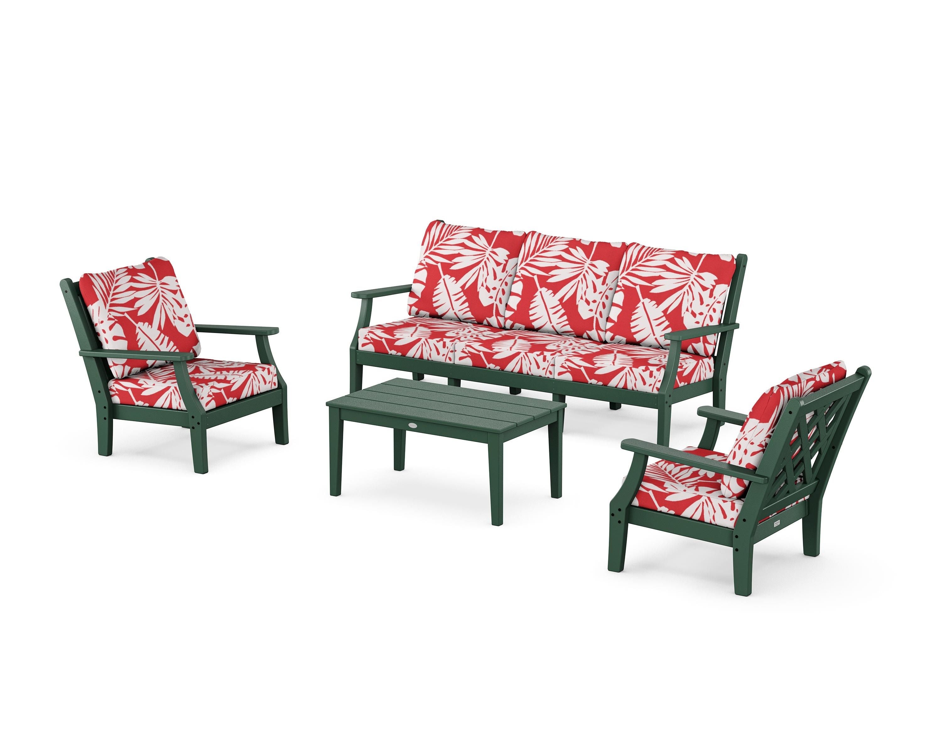 Country Living Wovendale 4-Piece Deep Seating Set with Sofa in Green / Leaf Crimson