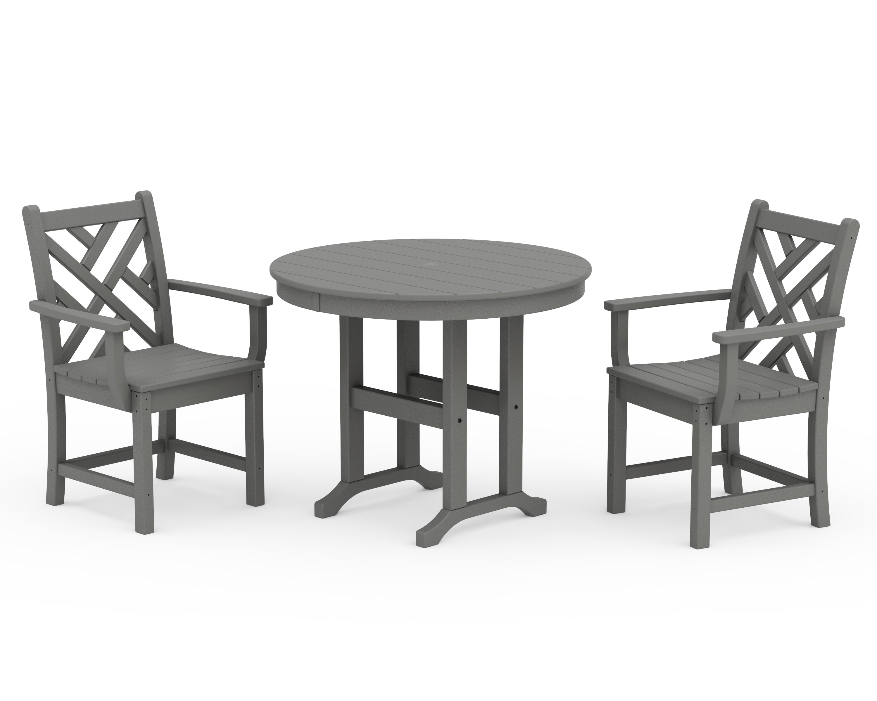 POLYWOOD® Chippendale 3-Piece Round Dining Set in Slate Grey