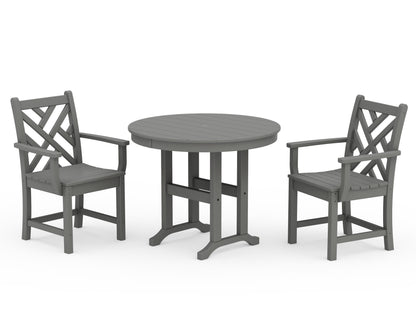 POLYWOOD® Chippendale 3-Piece Round Dining Set in Slate Grey