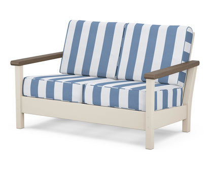 POLYWOOD® Harbour Deep Seating Loveseat in Sand / Kona / Cabana Stripe Sky Blue