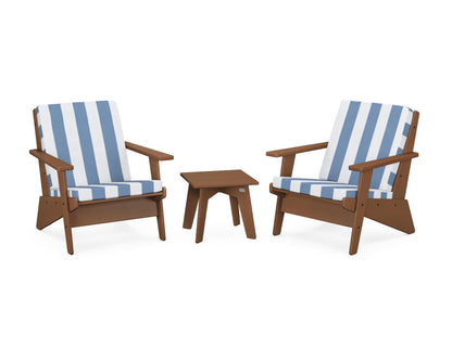 POLYWOOD® Riviera Modern Lounge 3-Piece Set in Teak / Cabana Stripe Sky Blue