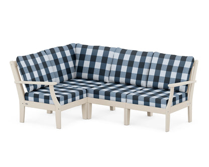 POLYWOOD® Braxton Modular 4-Piece Deep Seating Set in Sand / Buffalo Plaid Marine Indigo