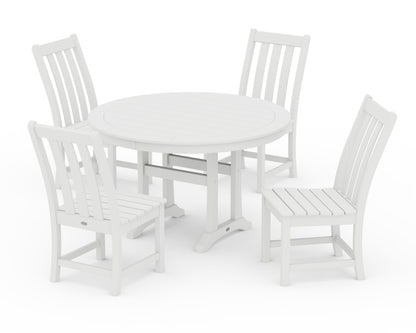 POLYWOOD® Vineyard Side Chair 5-Piece Round Dining Set With Trestle Legs in White