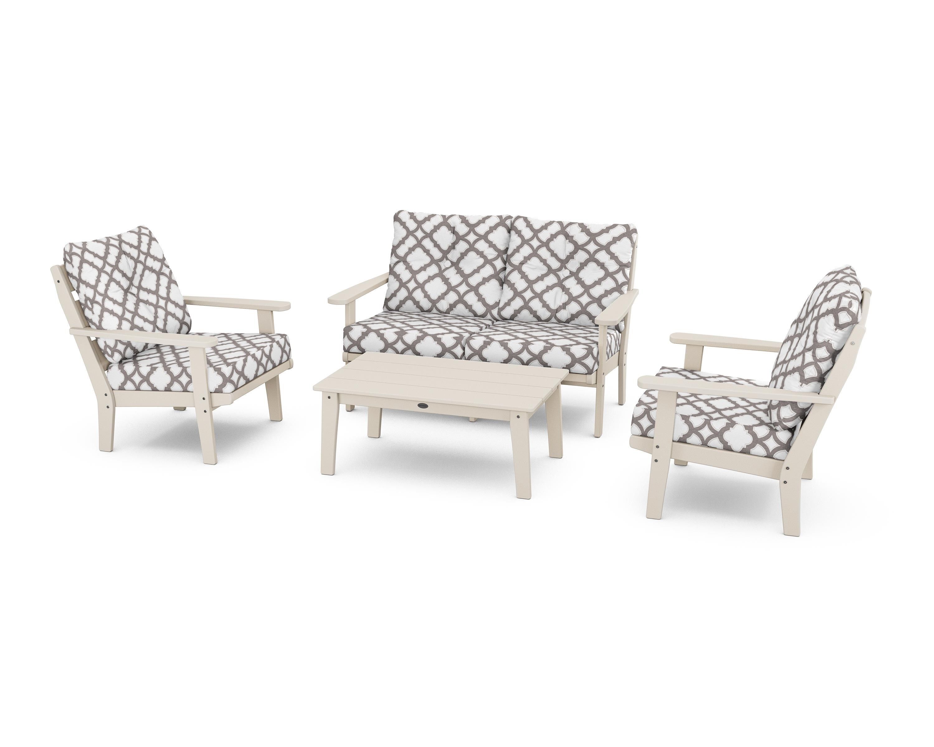 POLYWOOD® Lakeside 4-Piece Deep Seating Set in Sand / Trellis Grey Mist