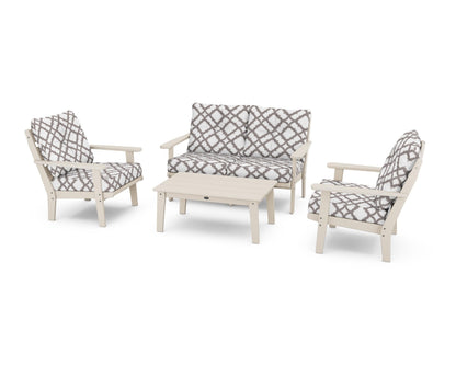 POLYWOOD® Lakeside 4-Piece Deep Seating Set in Sand / Trellis Grey Mist