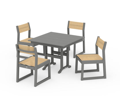 POLYWOOD® EDGE Sling Side Chair 5-Piece Farmhouse Dining Set in Slate Grey / Dupioni Apricot Sling