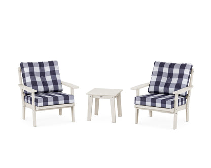 POLYWOOD® Prairie 3-Piece Deep Seating Set in Sand / Buffalo Plaid Navy