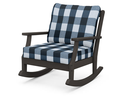 POLYWOOD® Braxton Deep Seating Rocking Chair in Vintage Coffee / Buffalo Plaid Marine Indigo