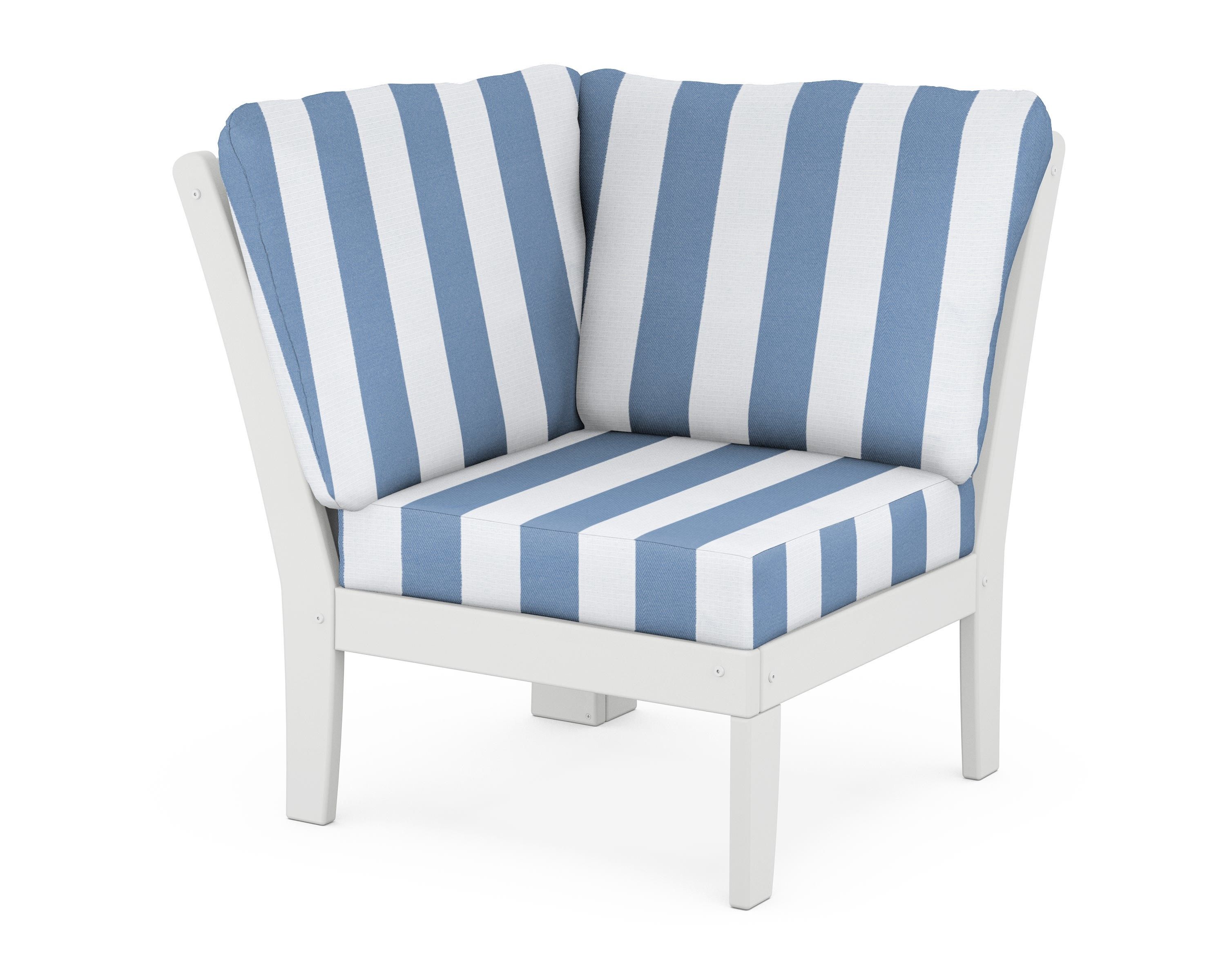 POLYWOOD® Braxton Modular Corner Chair in White / Cabana Stripe Sky Blue