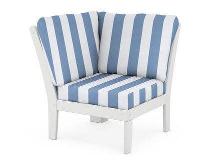 POLYWOOD® Braxton Modular Corner Chair in White / Cabana Stripe Sky Blue