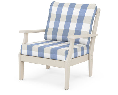 POLYWOOD® Braxton Deep Seating Chair in Sand / Buffalo Plaid Sky Blue
