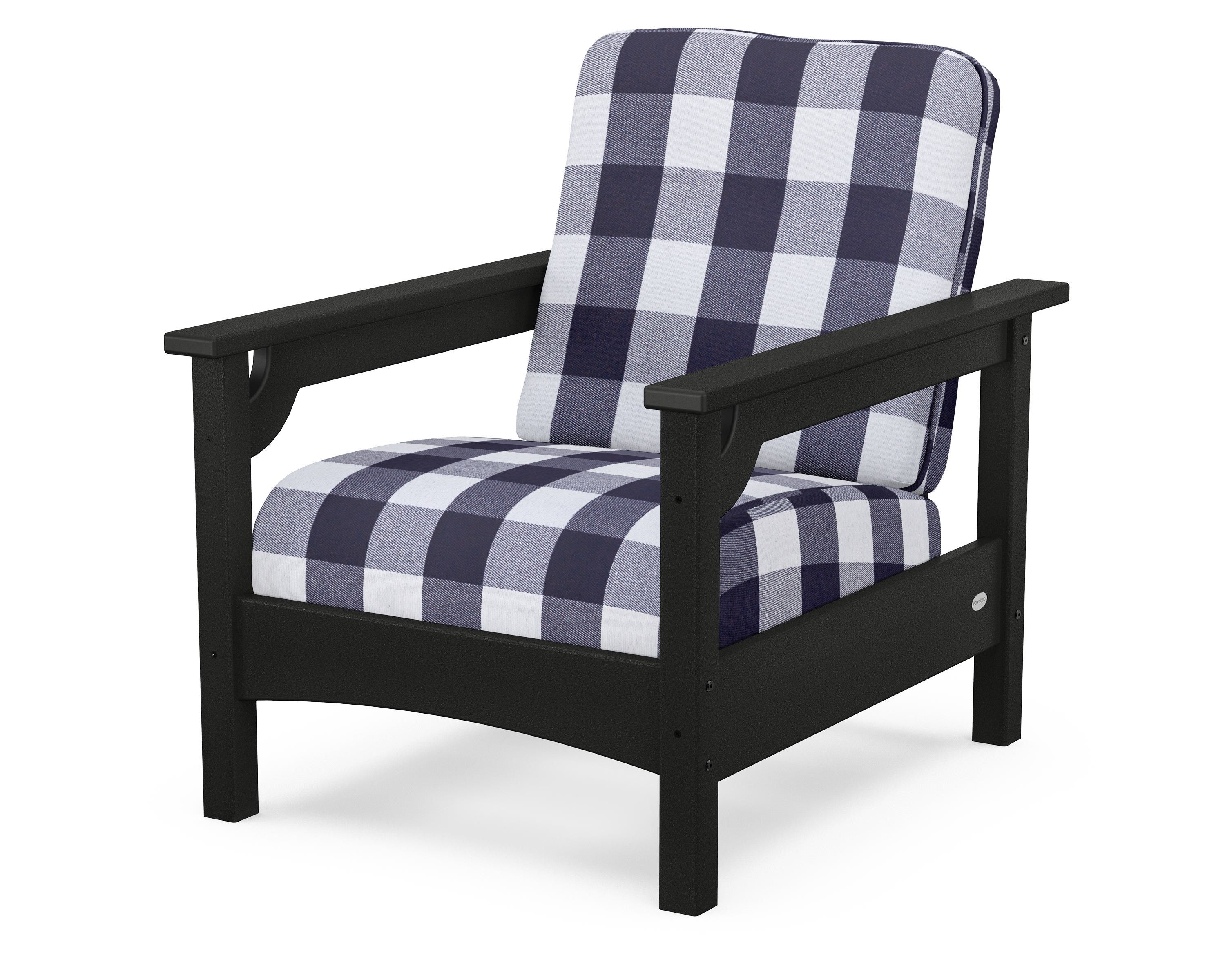 POLYWOOD® Club Chair in Black / Buffalo Plaid Navy