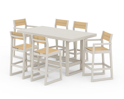 POLYWOOD® EDGE Sling 7-Piece Bar Table Set in Sand / Dupioni Apricot Sling