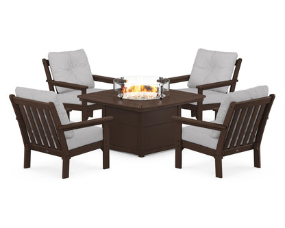 POLYWOOD® Vineyard 5-Piece Conversation Set with Fire Pit Table in Mahogany / Granite