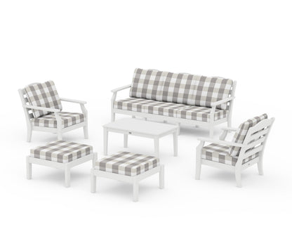 Draper James™ by  POLYWOOD® Savannah 6-Piece Lounge Sofa Set in White / Buffalo Plaid Grey Mist