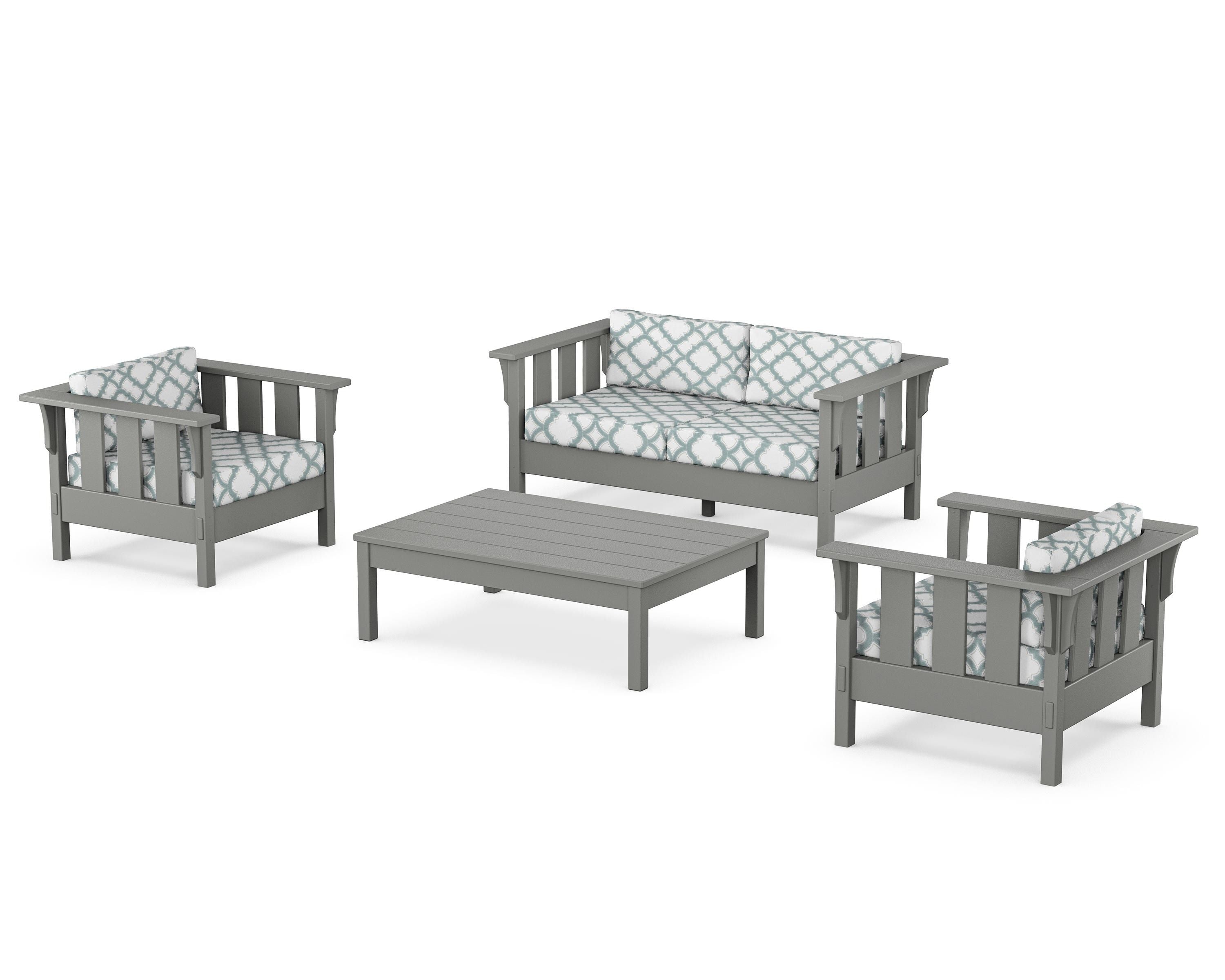 Martha Stewart by POLYWOOD® Acadia 4-Piece Deep Seating Set with Loveseat in Slate Grey / Trellis Glacier Spa