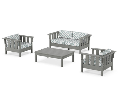Martha Stewart by POLYWOOD® Acadia 4-Piece Deep Seating Set with Loveseat in Slate Grey / Trellis Glacier Spa