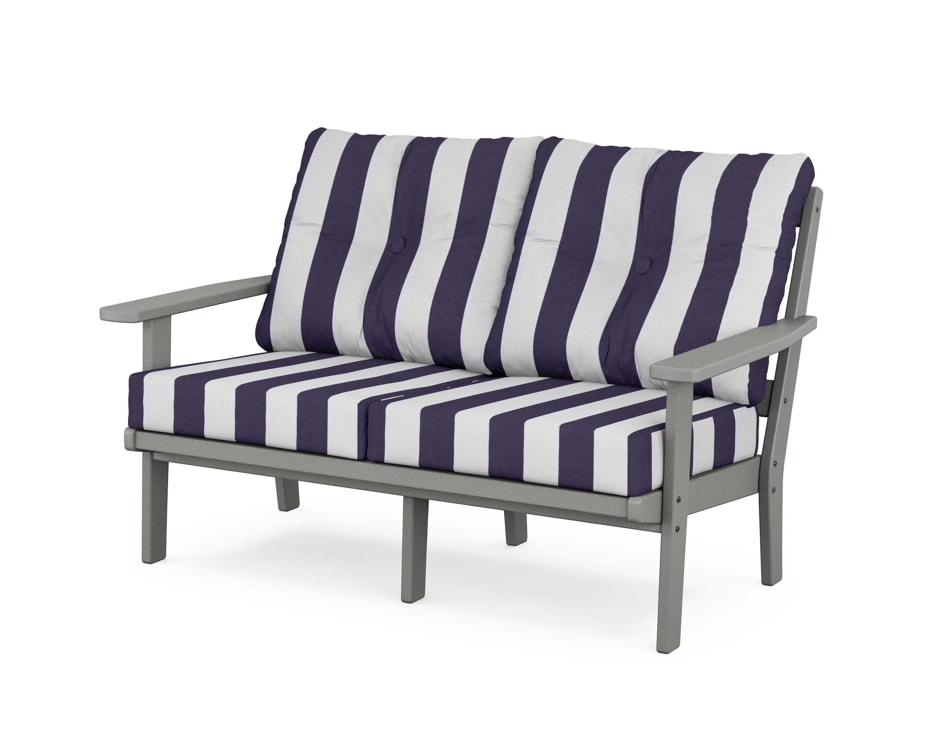 POLYWOOD® Oxford Deep Seating Loveseat in Slate Grey / Cabana Stripe Navy