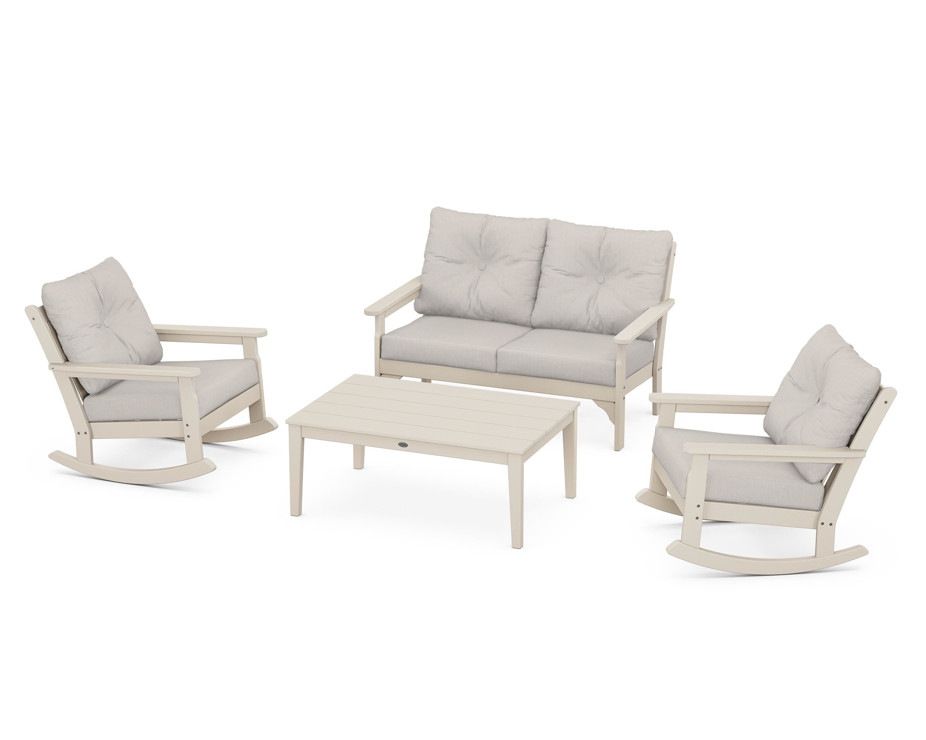 POLYWOOD® Vineyard 4-Piece Deep Seating Rocking Chair Set in Sand / Cast Ash