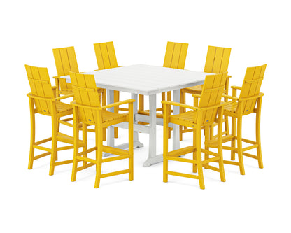 POLYWOOD® Modern Adirondack 9-Piece Farmhouse Trestle Bar Set in Lemon / White