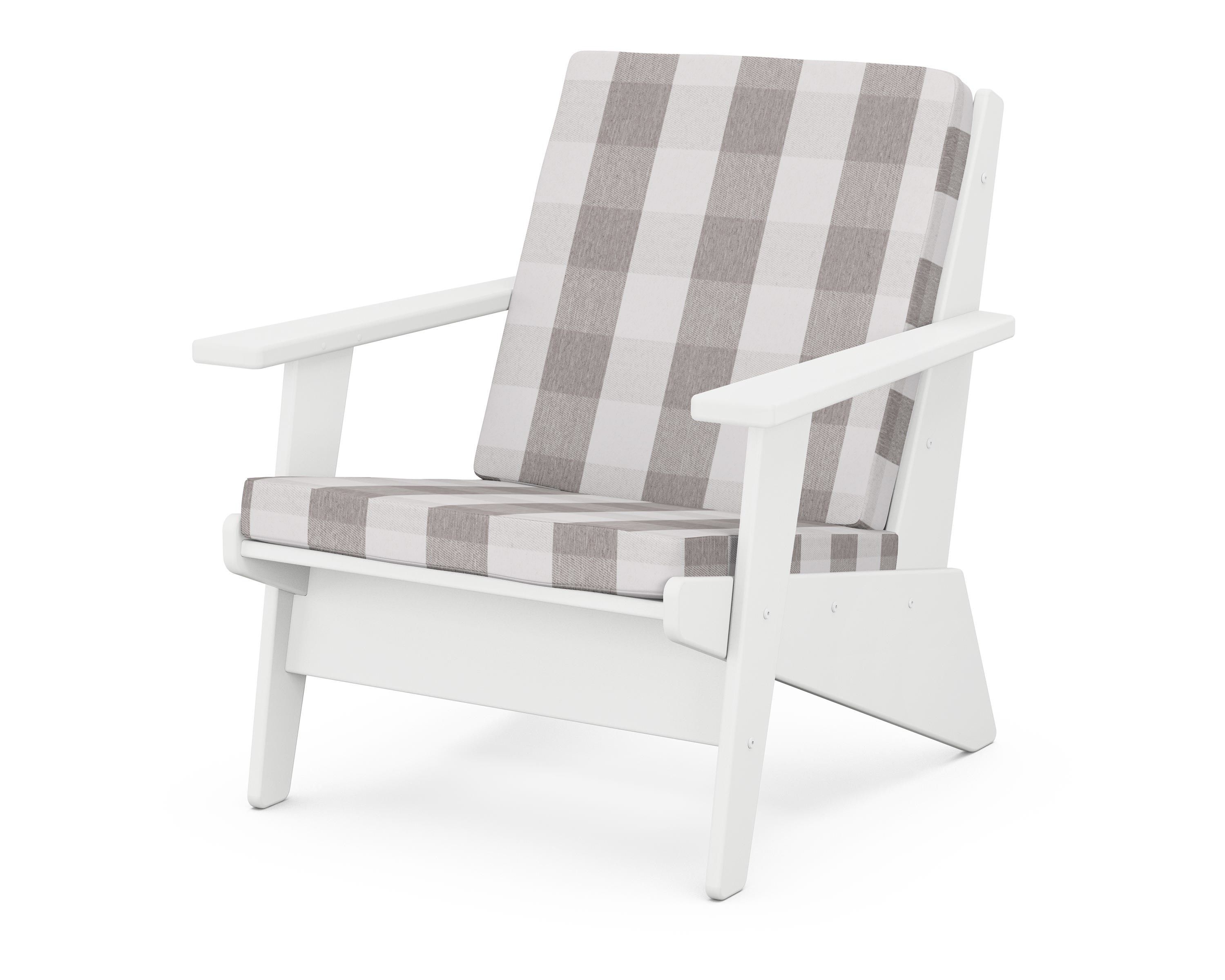 POLYWOOD® Riviera Modern Lounge Chair in White / Buffalo Plaid Grey Mist
