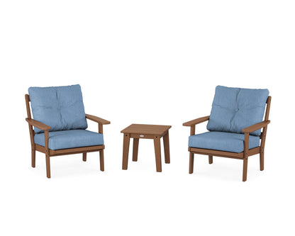 POLYWOOD® Prairie 3-Piece Deep Seating Set in Teak / Sky Blue