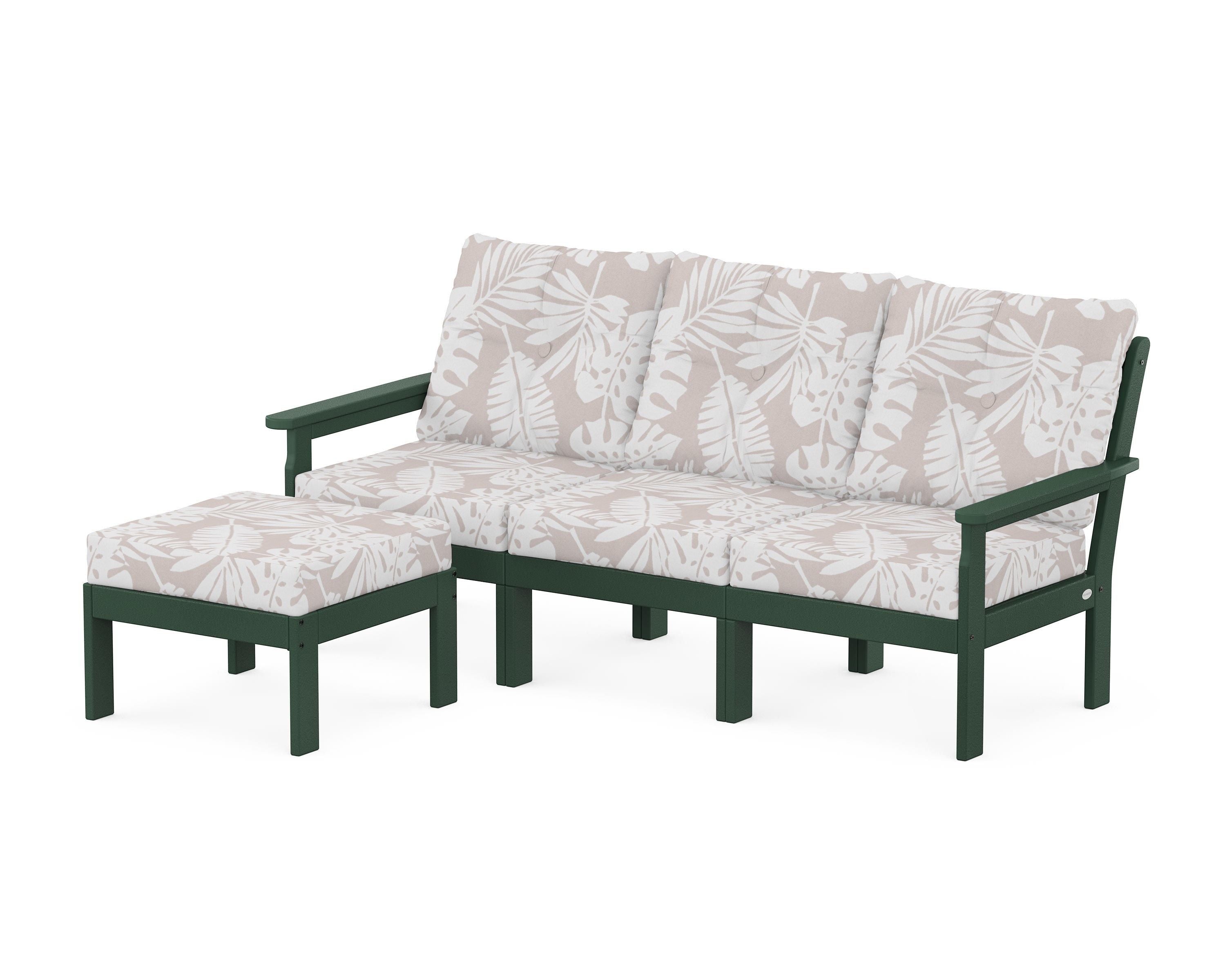 POLYWOOD® Vineyard 4-Piece Sectional with Ottoman in Green / Leaf Dune Burlap