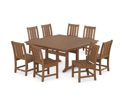 POLYWOOD® Oxford Side Chair 9-Piece Square Dining Set with Trestle Legs in Teak