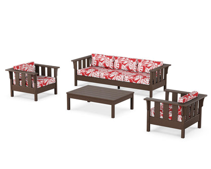 Martha Stewart by POLYWOOD® Acadia 4-Piece Deep Seating Set with Sofa in Mahogany / Leaf Crimson