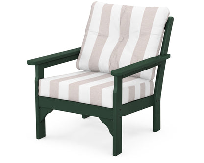 POLYWOOD® Vineyard Deep Seating Chair in Green / Cabana Stripe Dune Burlap