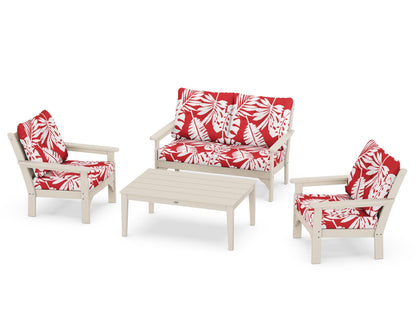 POLYWOOD® Vineyard 4-Piece Deep Seating Set in Sand / Leaf Crimson