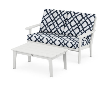 POLYWOOD® Lakeside 2-Piece Lounge Loveseat Set in White / Trellis Marine Indigo