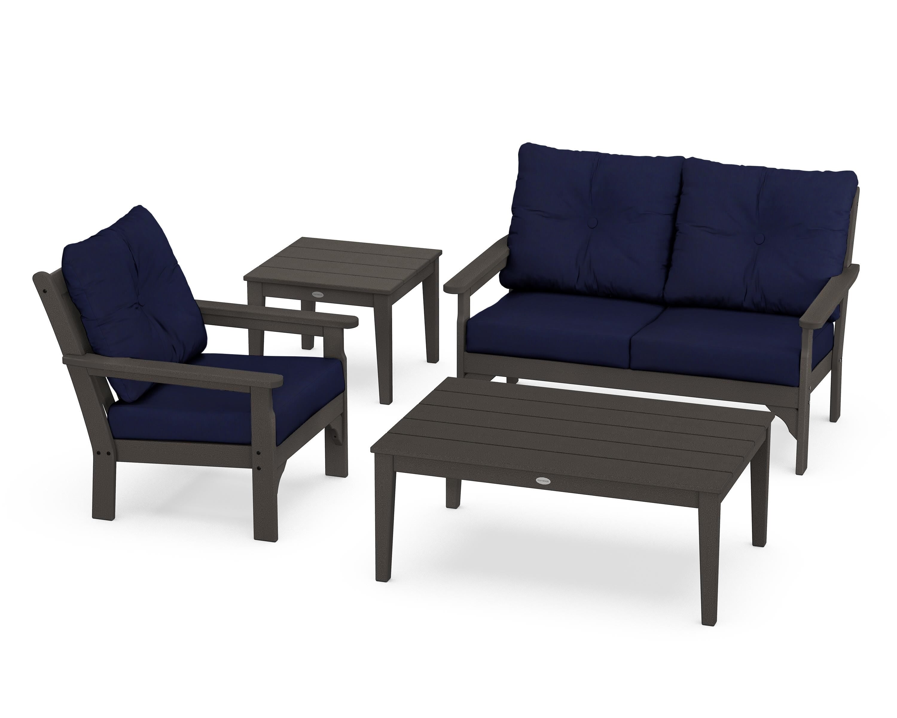 POLYWOOD® Vineyard 4-Piece Deep Seating Set in Vintage Coffee / Navy