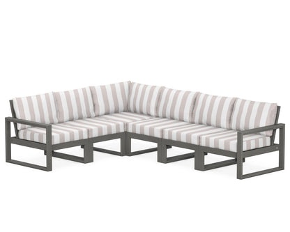 POLYWOOD® EDGE 6-Piece Modular Deep Seating Set in Slate Grey / Cabana Stripe Dune Burlap