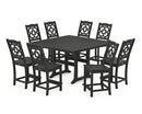 Chinoiserie 9-Piece Square Side Chair Counter Set with Trestle Legs