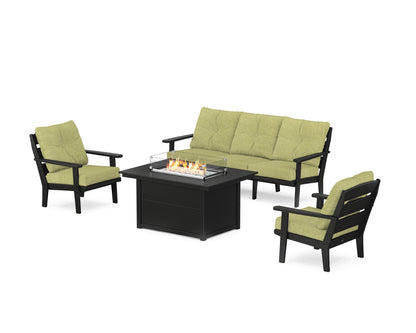 POLYWOOD® Lakeside Deep Seating Fire Pit Table Set in Black / Chartreuse Boucle