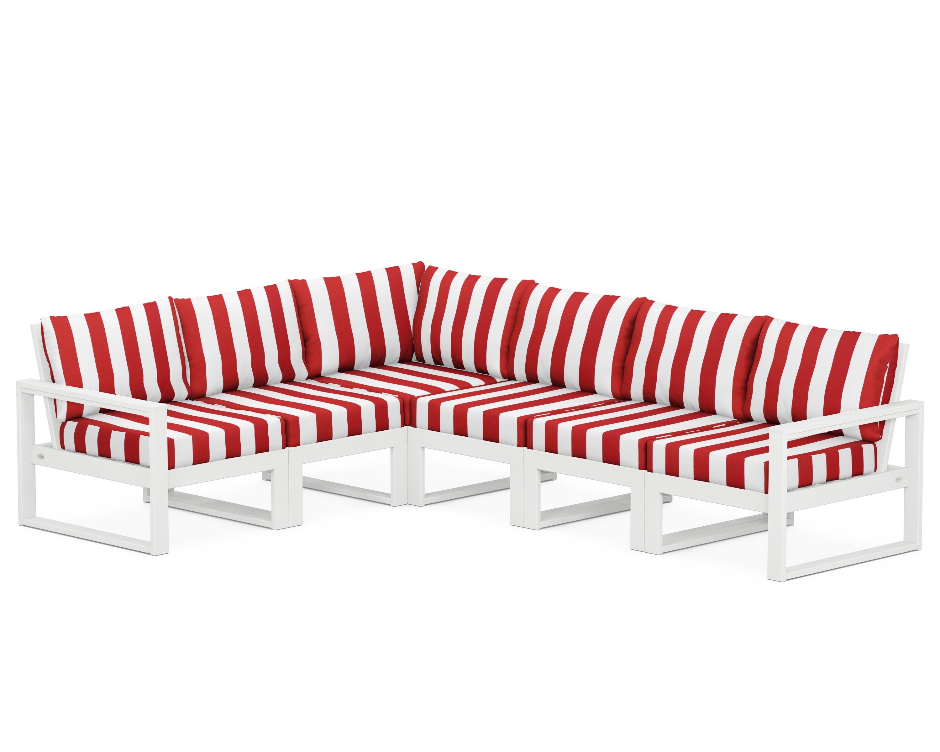 POLYWOOD® EDGE 6-Piece Modular Deep Seating Set in White / Cabana Stripe Crimson