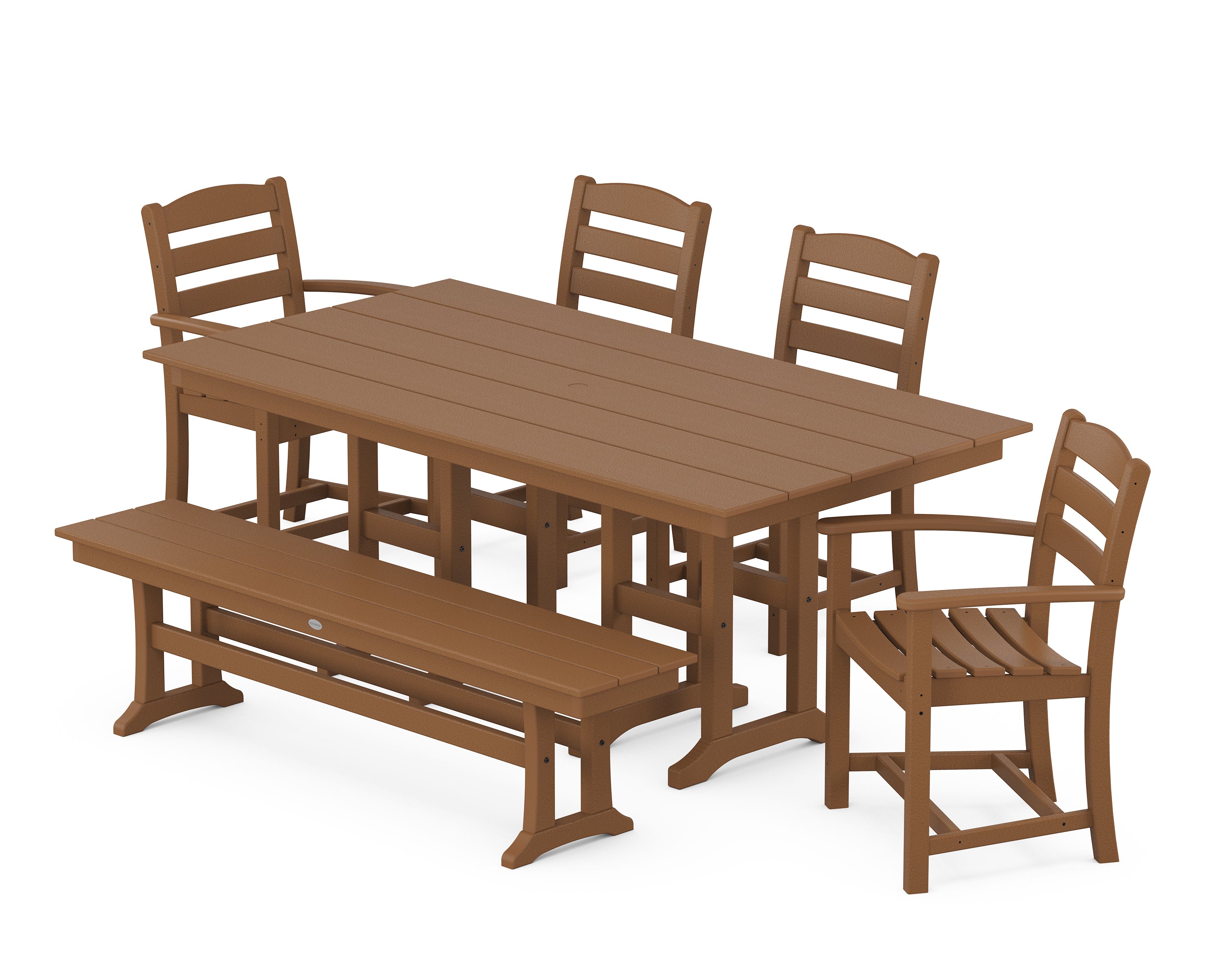 POLYWOOD® La Casa Café 6-Piece Farmhouse Dining Set with Bench in Teak