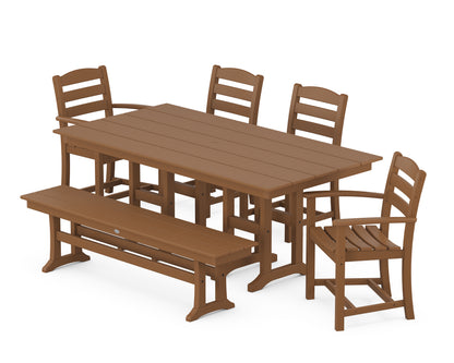 POLYWOOD® La Casa Café 6-Piece Farmhouse Dining Set with Bench in Teak