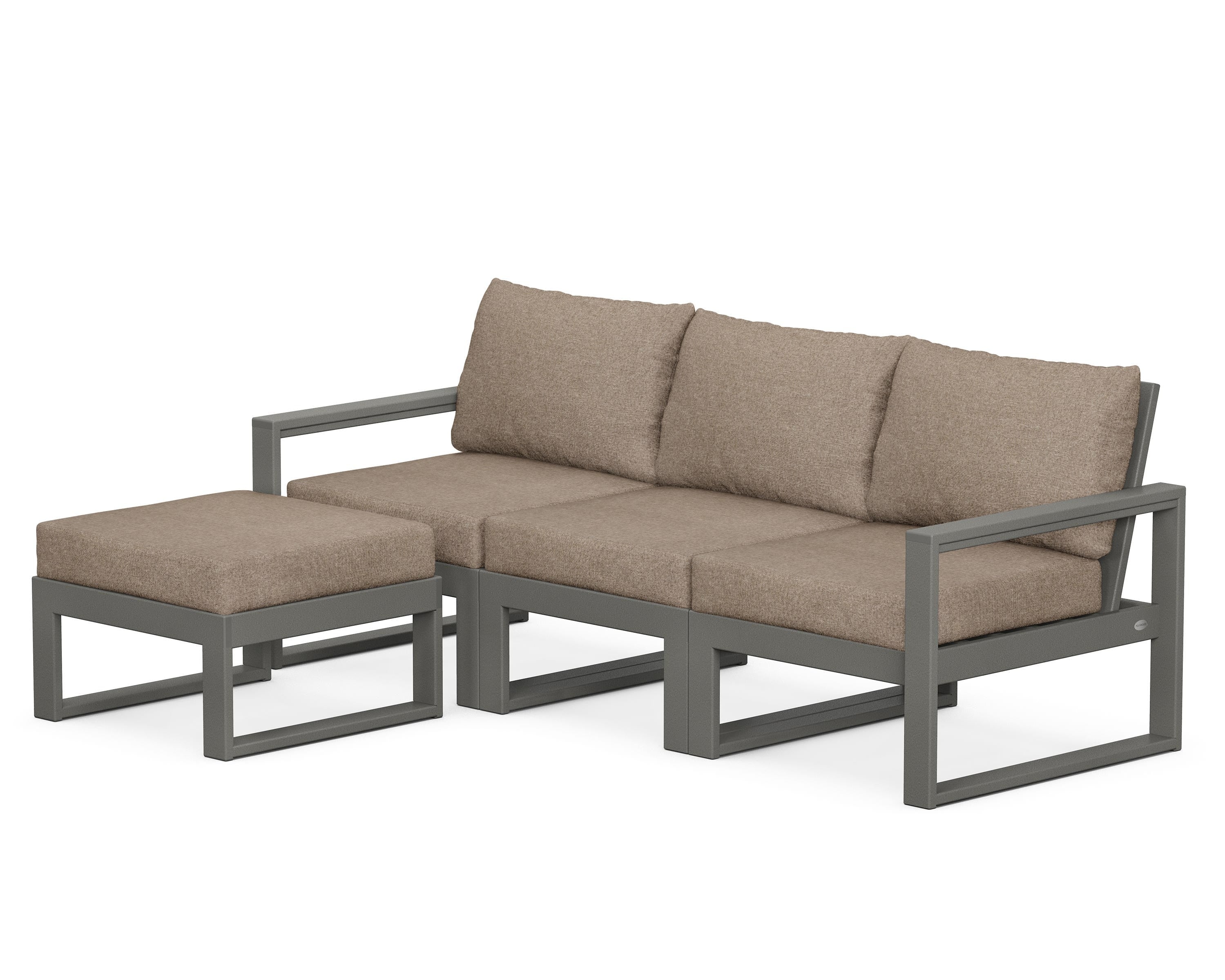 POLYWOOD® EDGE 4-Piece Modular Deep Seating Set with Ottoman in Slate Grey / Spiced Burlap